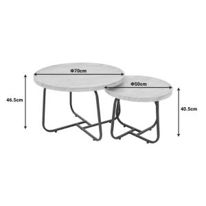 Crismory 2-piece coffee table made of natural Mdf and black metal legs