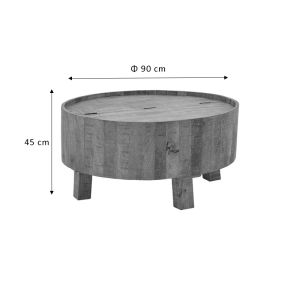 Coffee table Darian solid mango wood walnut color D90x45cm
