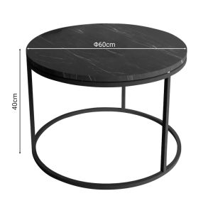 Drion coffee table made of melamine top in black marble color with black metal legs D60x40cm