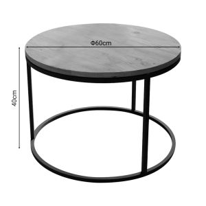 Drion coffee table made of oak-colored melamine with black metal base D60x40cm