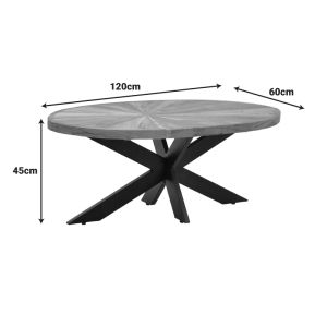 Coffee table Fardy made of solid acacia wood in natural color with black metal legs 120x60x45cm