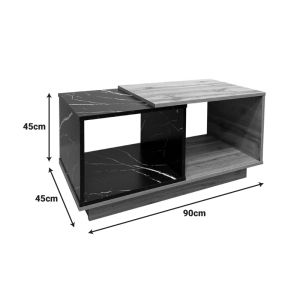 Coffee table Fetix in black marble-sonoma shade 90x45x45cm