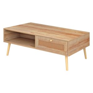 Coffee table Finian-colm melamine rattan Hm9224.11 in natural color 110x59x39.5hcm