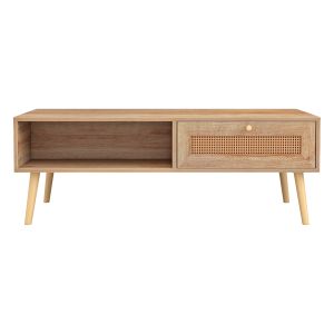 Coffee table Finian-colm melamine rattan Hm9224.11 in natural color 110x59x39.5hcm