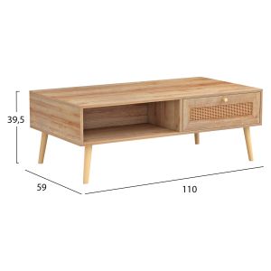 Coffee table Finian-colm melamine rattan Hm9224.11 in natural color 110x59x39.5hcm