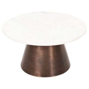 Coffee table Foden white marble top glossy and metal base in antique copper color D77x40hcm Hm9721