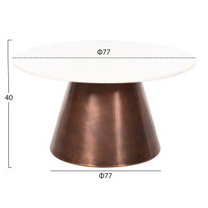Coffee table Foden white marble top glossy and metal base in antique copper color D77x40hcm Hm9721