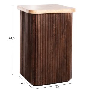 Coffee table Gladys Hm9713 made of solid mango wood, white travertine top 40x40x60hcm