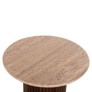 Coffee table Gladys Hm9714 made of solid mango wood and travertine top D55x50hcm