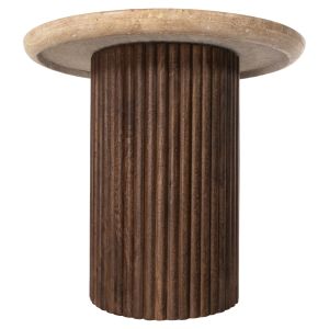 Coffee table Gladys Hm9714 made of solid mango wood and travertine top D55x50hcm