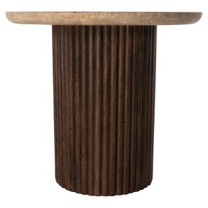 Coffee table Gladys Hm9714 made of solid mango wood and travertine top D55x50hcm