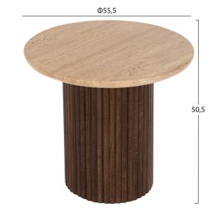 Coffee table Gladys Hm9714 made of solid mango wood and travertine top D55x50hcm