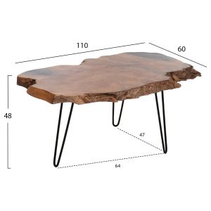 Coffee table Glaze Naturally Hm9750 made of solid teak wood with black metal legs 110x60x48hcm