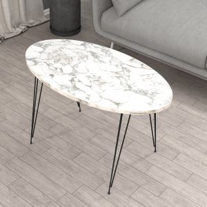 Coffee table Granit Hm18177.01 melamine in the look of white marble-black metal legs 90x50x42hcm