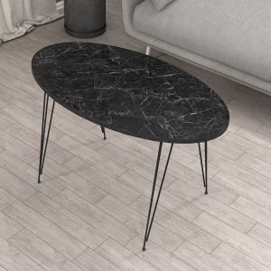Coffee table Granit Hm18177.02 melamine in the look of black marble-black metal legs 90x50x42hcm