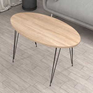 Coffee table Granit Hm18177.03 melamine in Sonama color-black metal legs 90x50x42hcm