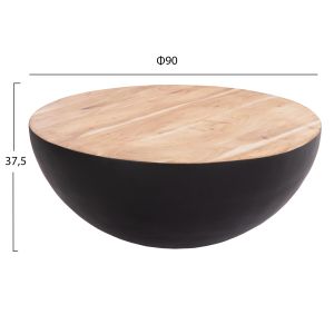 Coffee table Half Moon Hm8717.21 black top, tropical acacia wood, solid natural, Φ90x37.5hcm.