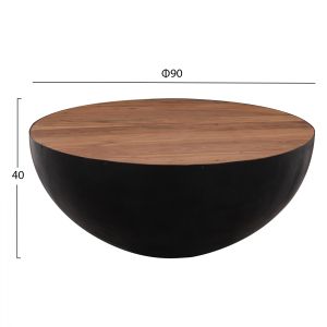 Half Moon coffee table, metal base and solid acacia top D90x40 Hm8717.01