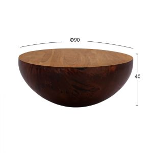 Half Moon coffee table, metal base and solid acacia top, Rusty Hm8717.02 D90x40