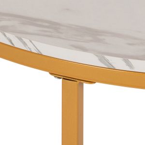 Coffee table Hm9420.01 made of melamine with white marble effect top and gold metal legs D80x48.5hcm