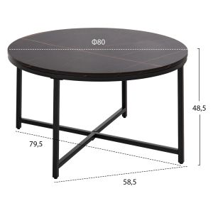 Coffee table Hm9420.03 made of black melamine with marble effect and black metal legs D80x48.5hcm