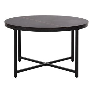 Coffee table Hm9420.03 made of black melamine with marble effect and black metal legs D80x48.5hcm
