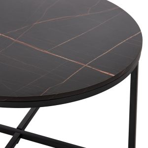 Coffee table Hm9420.03 made of black melamine with marble effect and black metal legs D80x48.5hcm