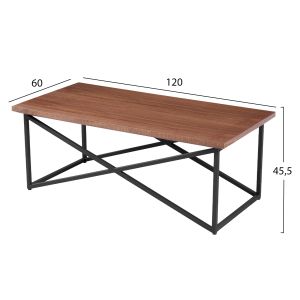 Coffee table Hm9469.02 with walnut veneered Mdf top with black metal base 120x60x45.5hcm