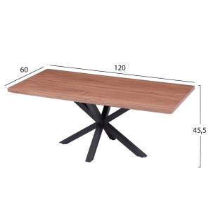 Coffee table Hm9470.02 with walnut veneered Mdf top with black metal base 120x60x45.5hcm
