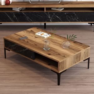 Coffee table Hm9503.04 made of melamine walnut/black with marble effect 105x60x32.6hcm