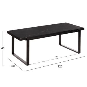 Coffee table Hm9585,01 Mdf top black with marble effect with black metal base 120x60x46hcm