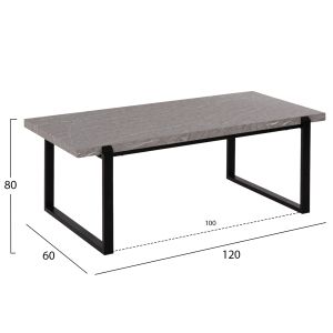 Coffee table Hm9585,02 Mdf top gray with marble effect with black metal base 120x60x46hcm