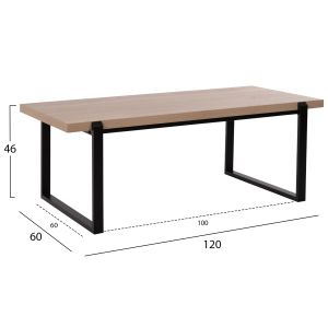 Coffee table Hm9585,03 Mdf top sonoma color with black metal base 120x60x46hcm