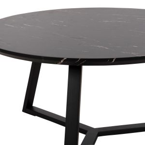 Coffee table Hm9586,01 Mdf top black with marble effect and metal stand D80x42hcm