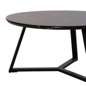 Coffee table Hm9586,01 Mdf top black with marble effect and metal stand D80x42hcm