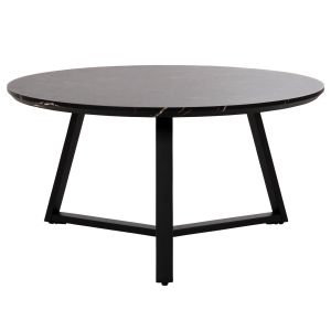 Coffee table Hm9586,01 Mdf top black with marble effect and metal stand D80x42hcm