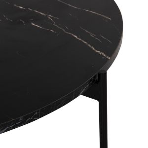 Coffee table Hm9588,01 Mdf black top with marble effect with black metal base D80x45hcm