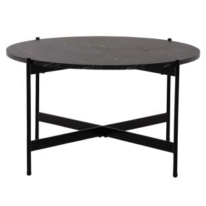 Coffee table Hm9588,01 Mdf black top with marble effect with black metal base D80x45hcm
