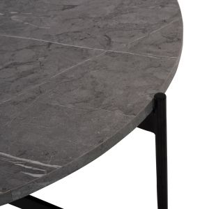 Coffee table Hm9588,02 Mdf top gray with marble effect with black metal base D80x45hcm