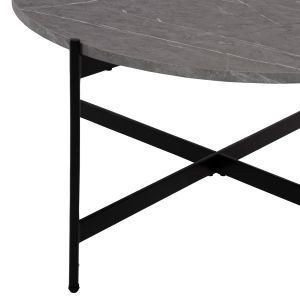 Coffee table Hm9588,02 Mdf top gray with marble effect with black metal base D80x45hcm