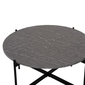 Coffee table Hm9588,02 Mdf top gray with marble effect with black metal base D80x45hcm