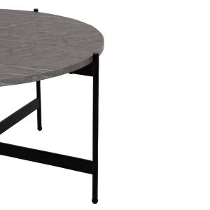 Coffee table Hm9588,02 Mdf top gray with marble effect with black metal base D80x45hcm