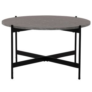 Coffee table Hm9588,02 Mdf top gray with marble effect with black metal base D80x45hcm