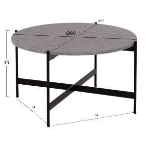 Coffee table Hm9588,02 Mdf top gray with marble effect with black metal base D80x45hcm