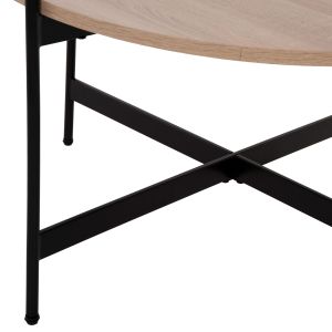 Coffee table Hm9588,03 Mdf top sonoma color with black metal base D80x45hcm
