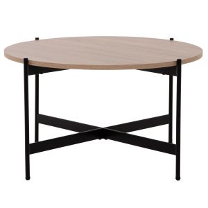 Coffee table Hm9588,03 Mdf top sonoma color with black metal base D80x45hcm