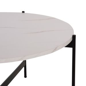 Coffee table Hm9588.05 MDF white marble-black metal base D80x45cm