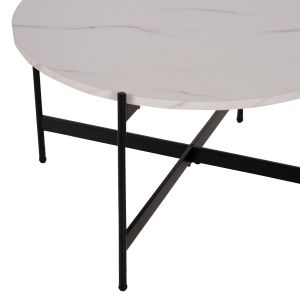 Coffee table Hm9588.05 MDF white marble-black metal base D80x45cm