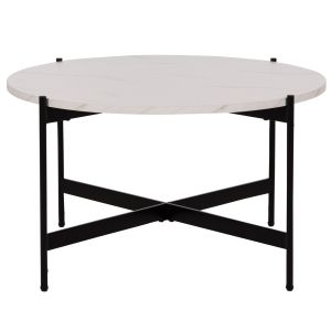 Coffee table Hm9588.05 MDF white marble-black metal base D80x45cm