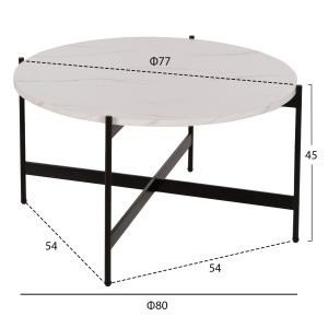 Coffee table Hm9588.05 MDF white marble-black metal base D80x45cm